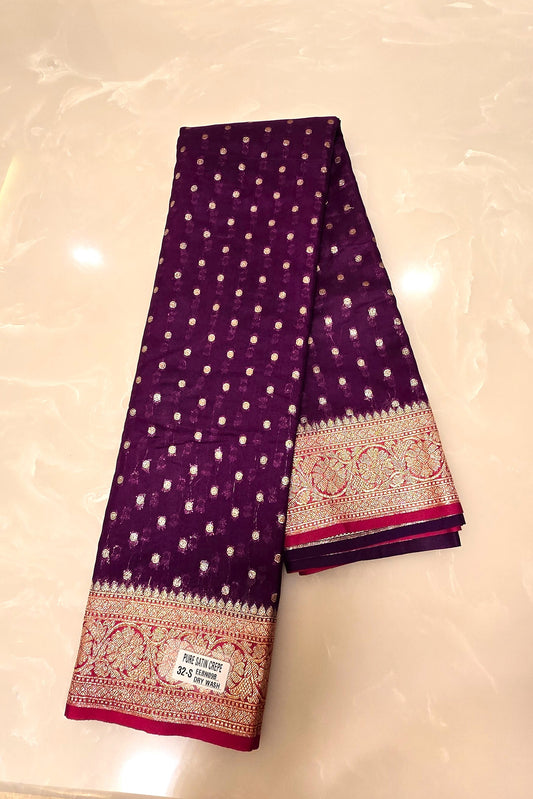 Banarasi Soft Silk Deep Violet And Vibrant Pink Saree