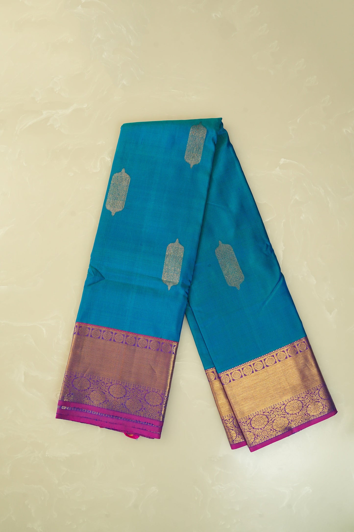 Kanjivaram Silk Saree โ Blue & Pink with Rich Zari Work