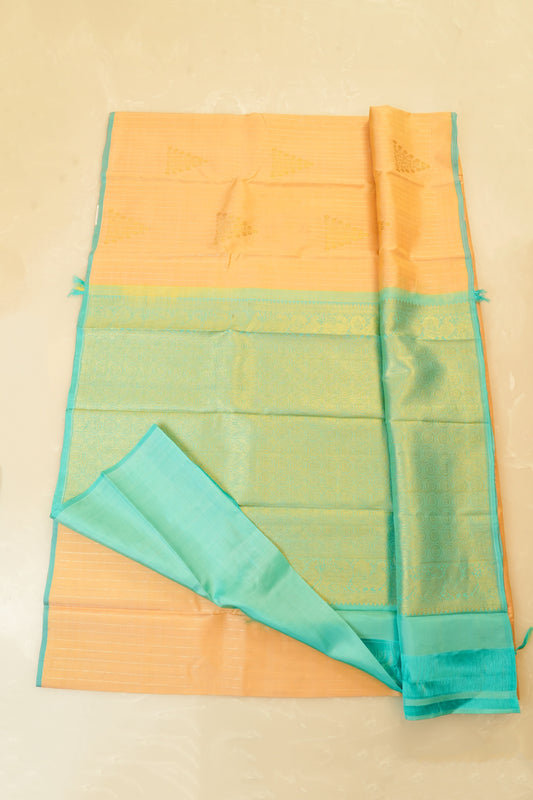 Kanjivaram Silk Saree – Yellow & Sky Blue With Rich Gold Zari Work