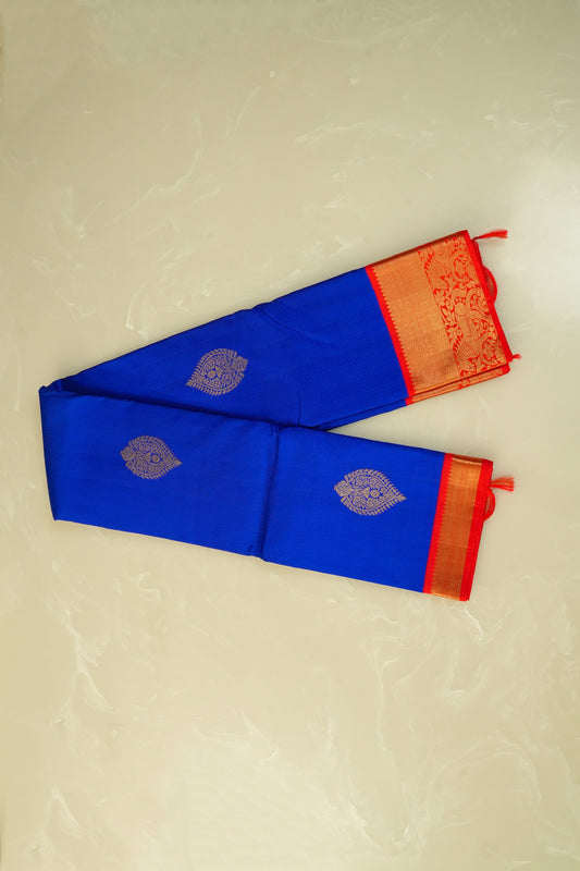 Kanjivaram Silk Saree – Royal Blue & Orange With Rich Gold Zari Work