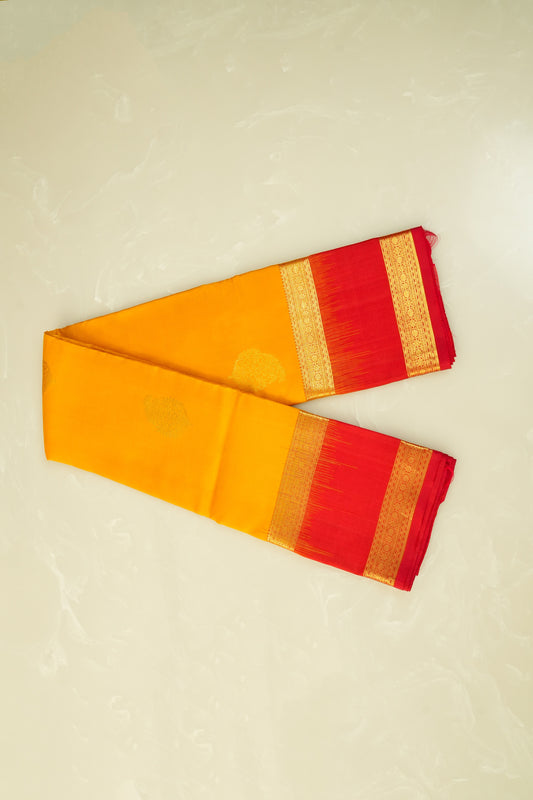 Kanjivaram Silk Saree – Golden Yellow & Red With Rich Zari Work