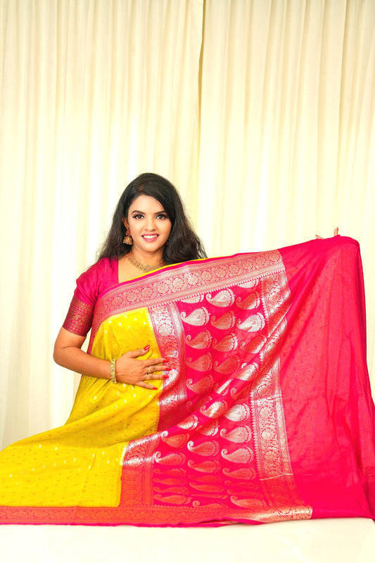Banarasi Soft Silk Gold And Deep Maroon Saree