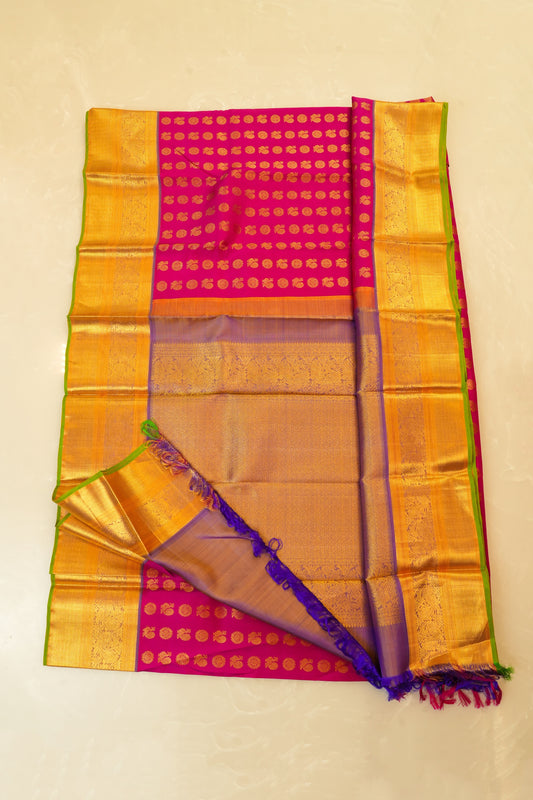 Kanjivaram Pure Silk Magenta Pink With Golden Zari Border & Pallu Saree