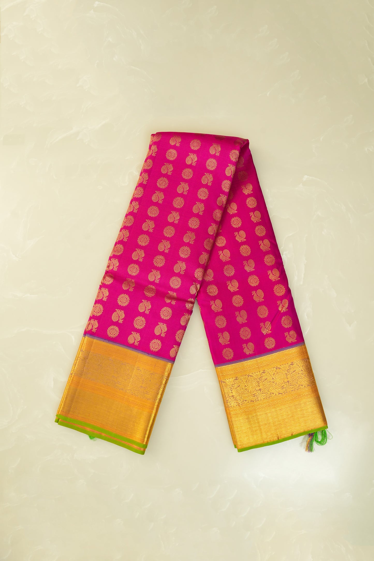 Kanjivaram Pure Silk Magenta Pink With Golden Zari Border & Pallu Saree
