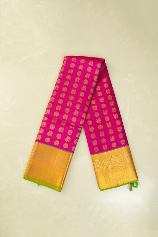 Kanjivaram Pure Silk Magenta Pink With Golden Zari Border & Pallu Saree