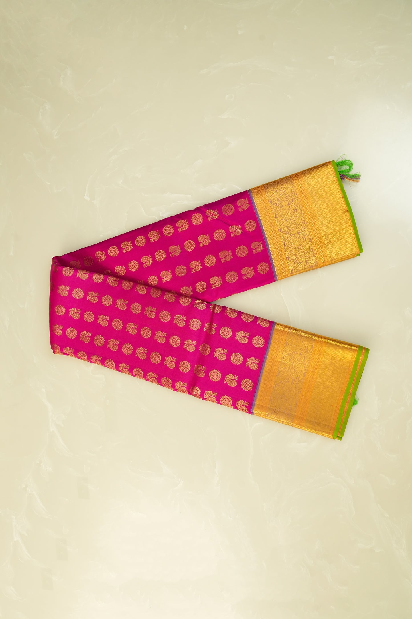 Kanjivaram Pure Silk Magenta Pink With Golden Zari Border & Pallu Saree