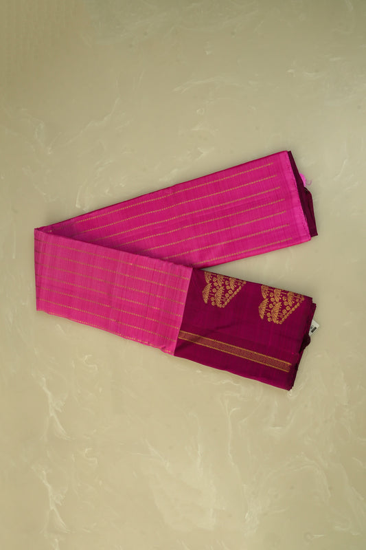 Kanjivaram Pure Pink and Magenta With Magenta Border And Golden Zari Pallu Silk Saree