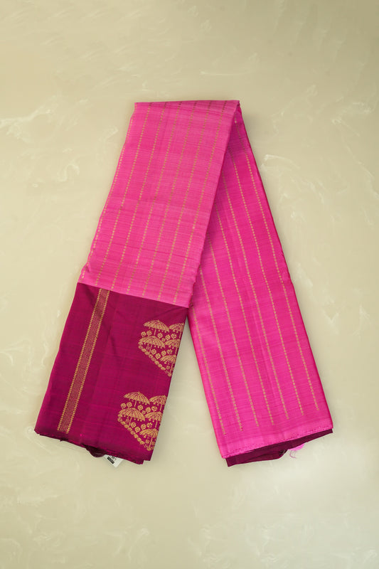 Kanjivaram Pure Pink and Magenta With Magenta Border And Golden Zari Pallu Silk Saree