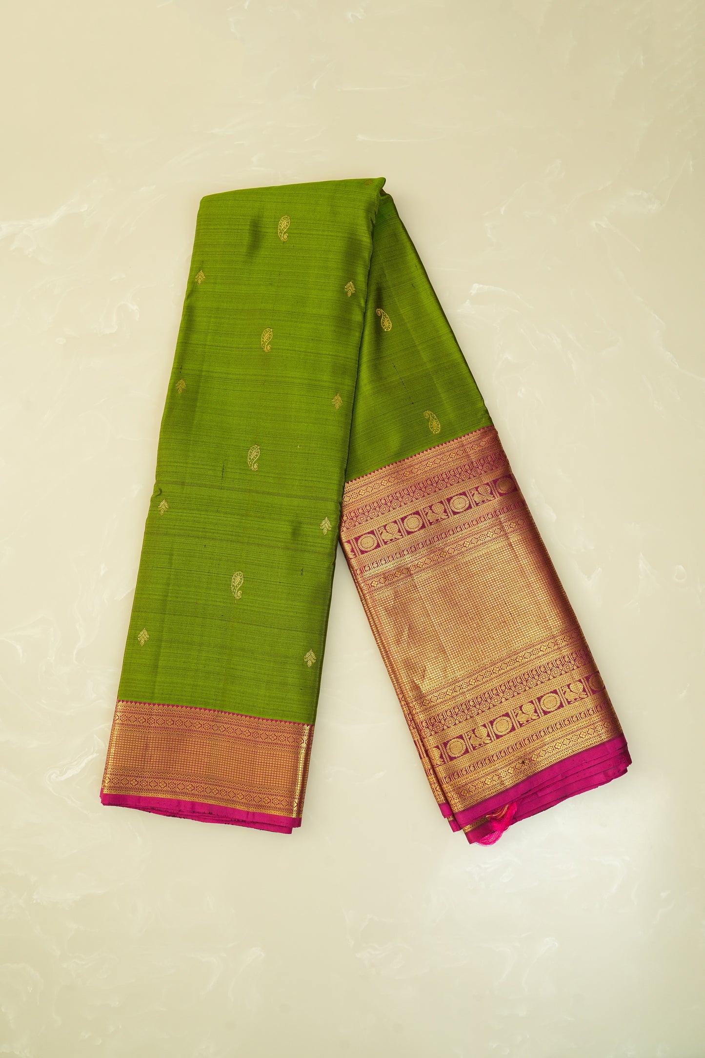 Kanjivaram Silk Saree – Green & Pink with Rich Zari Work