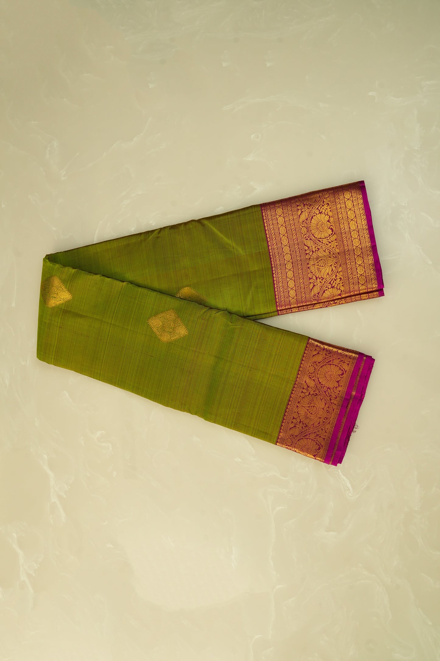 Kanjivaram Silk Saree – Green & Pink with Rich Zari Work