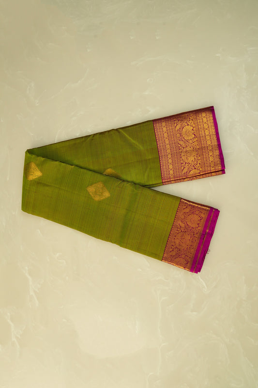 Kanjivaram Silk Saree – Green & Pink with Rich Zari Work