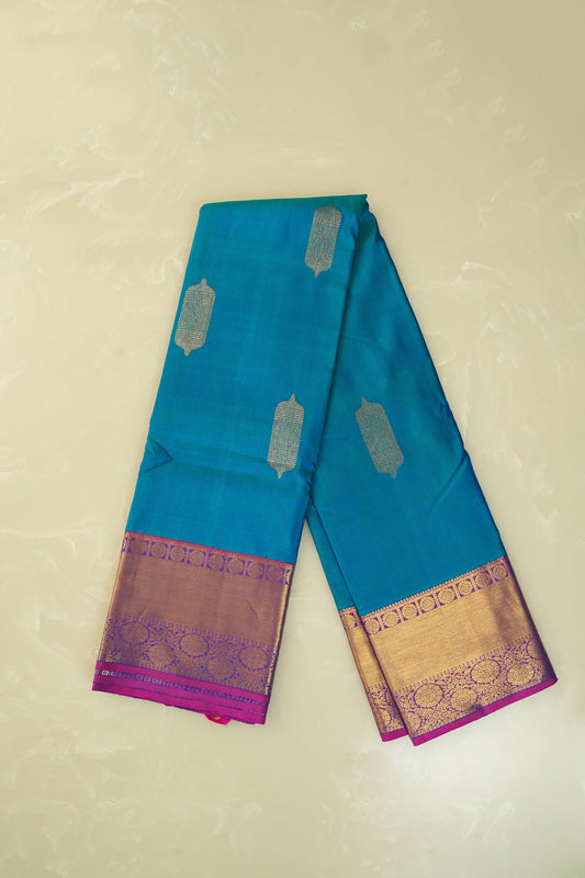Kanjivaram Silk Saree – Blue & Pink with Rich Zari Work