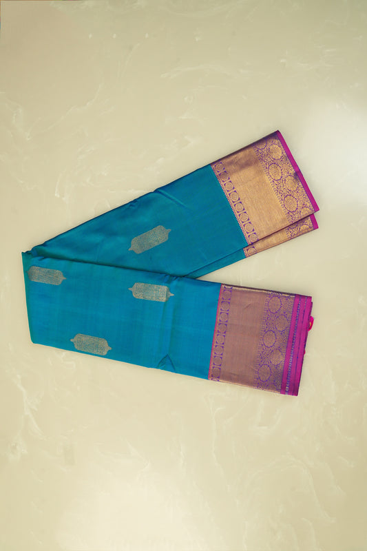 Kanjivaram Silk Saree – Blue & Pink with Rich Zari Work