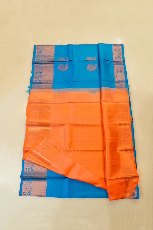 Kanjivaram Silk Saree – Royal Blue & Orange with Rich Zari Work