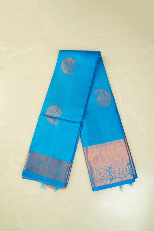 Kanjivaram Silk Saree – Royal Blue & Orange with Rich Zari Work