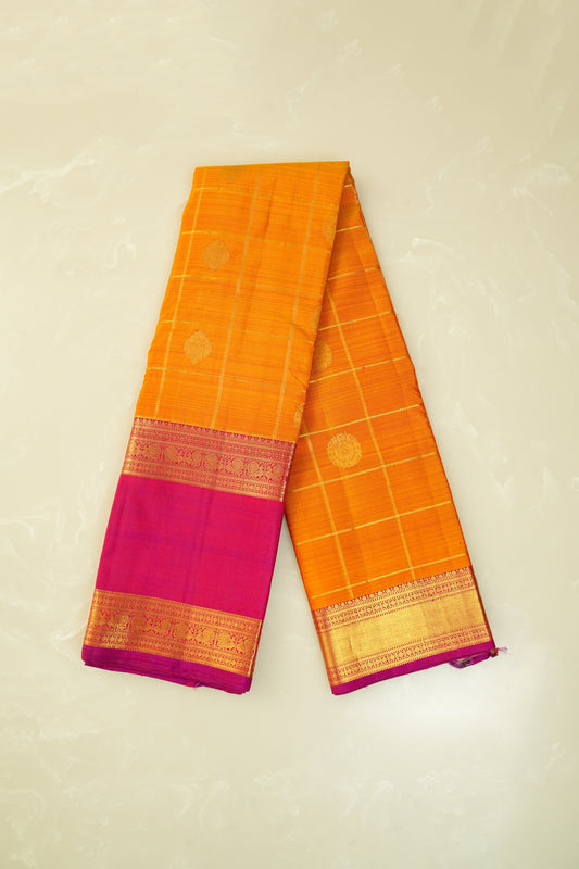 Kanjivaram Silk Saree – Orange & Magenta With Rich Gold Zari Work