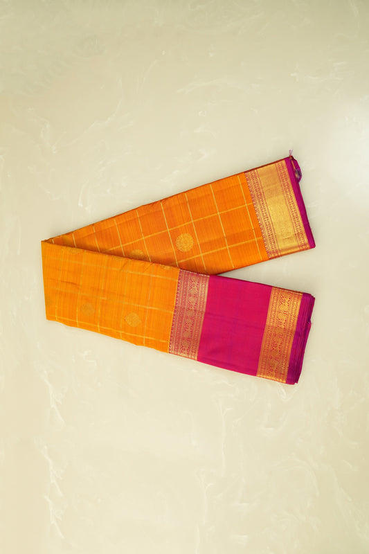 Kanjivaram Silk Saree – Orange & Magenta With Rich Gold Zari Work