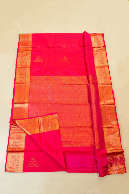 Kanjivaram Silk Saree – Hot Pink & Orange With Rich Gold Zari Work