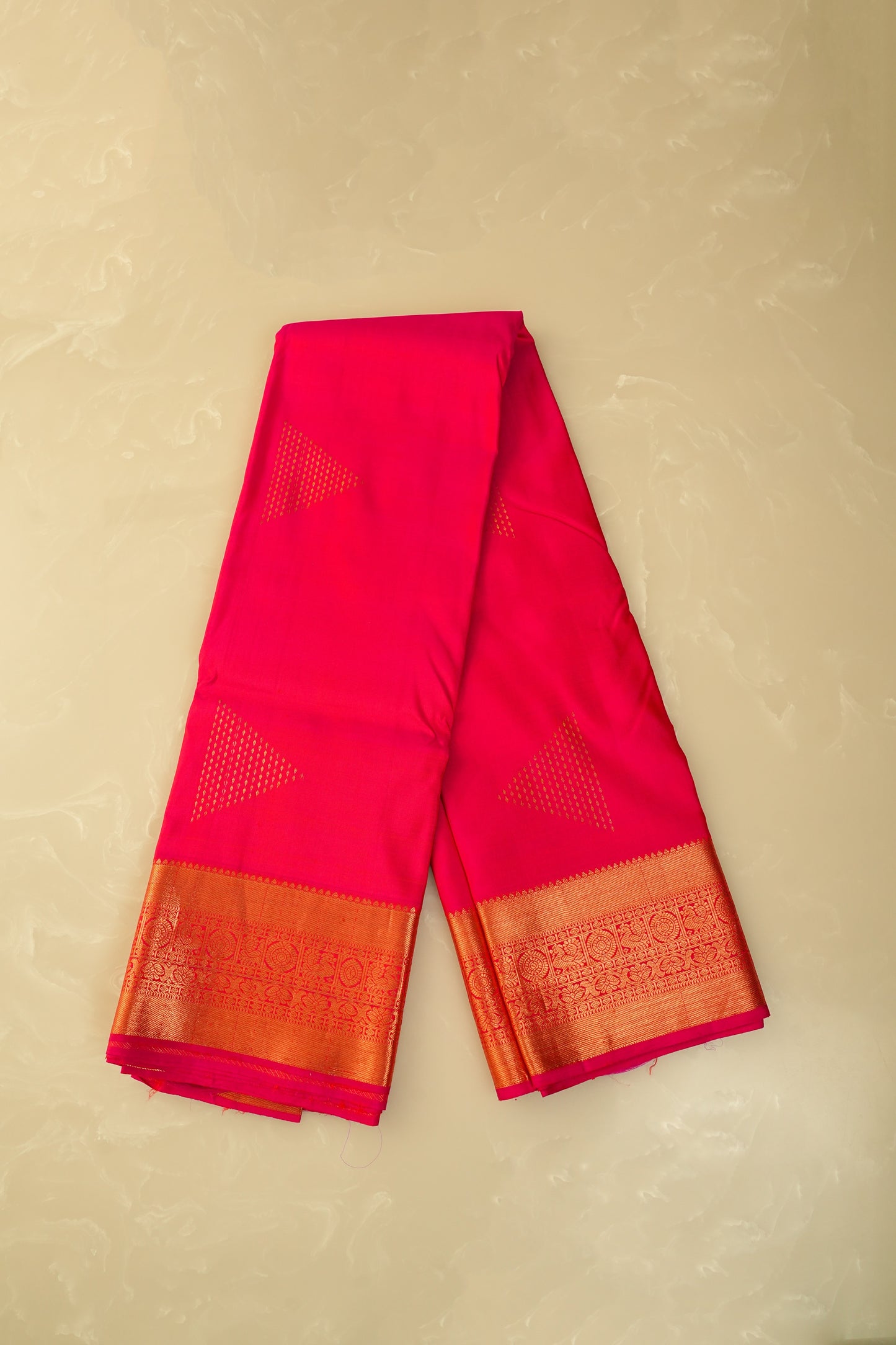 Kanjivaram Silk Saree – Hot Pink & Orange With Rich Gold Zari Work