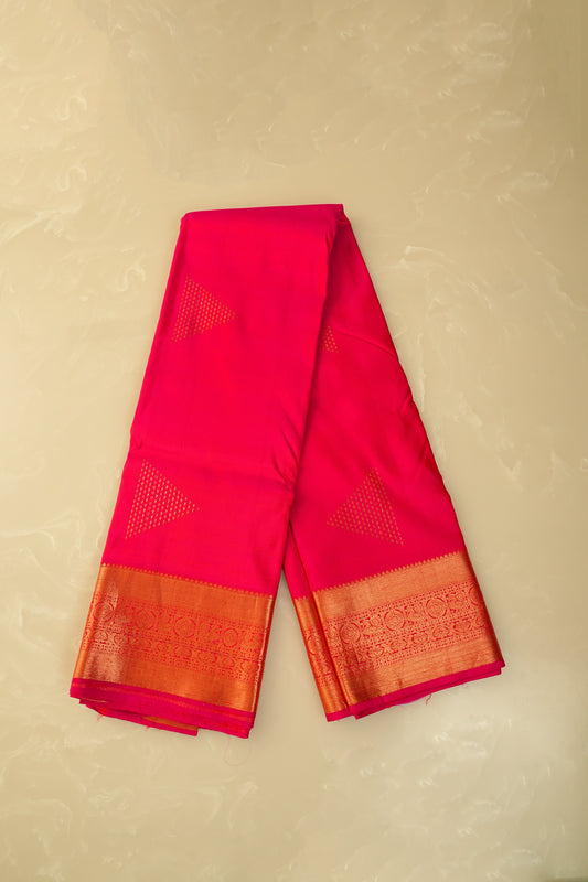 Kanjivaram Silk Saree – Hot Pink & Orange With Rich Gold Zari Work