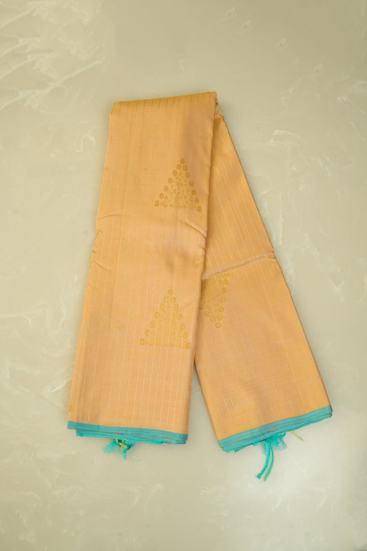 Kanjivaram Silk Saree – Yellow & Sky Blue With Rich Gold Zari Work