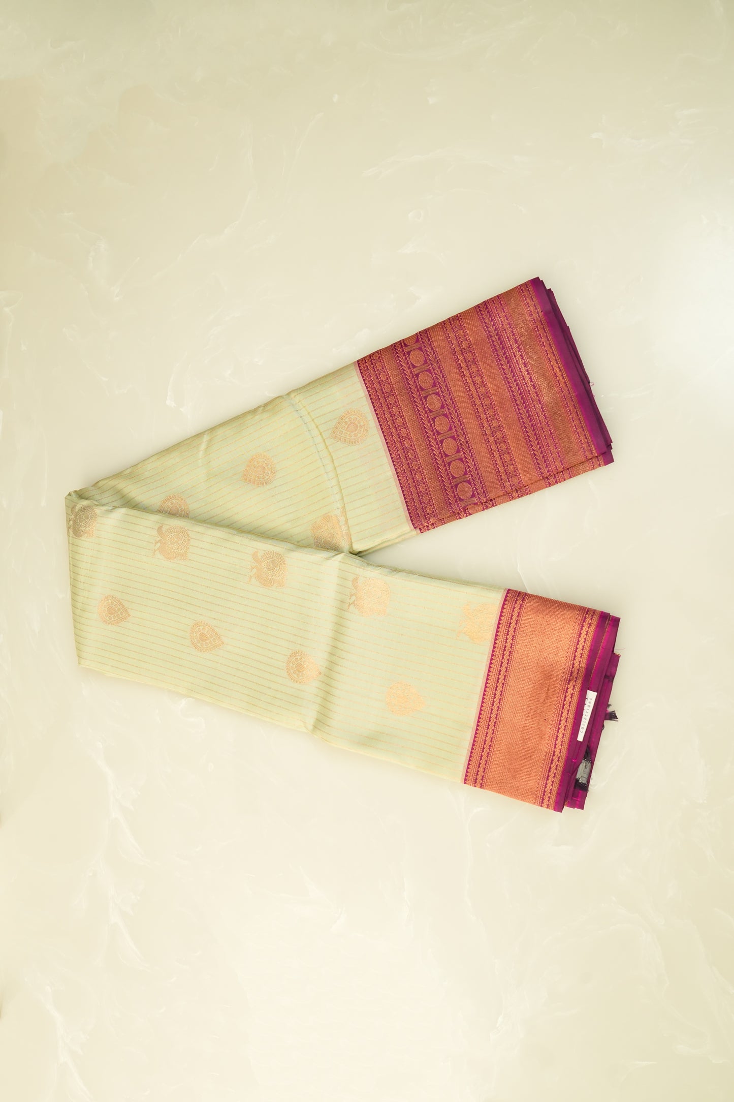 Kanjivaram Silk Saree – Pista Green & Orange With Rich Zari Work