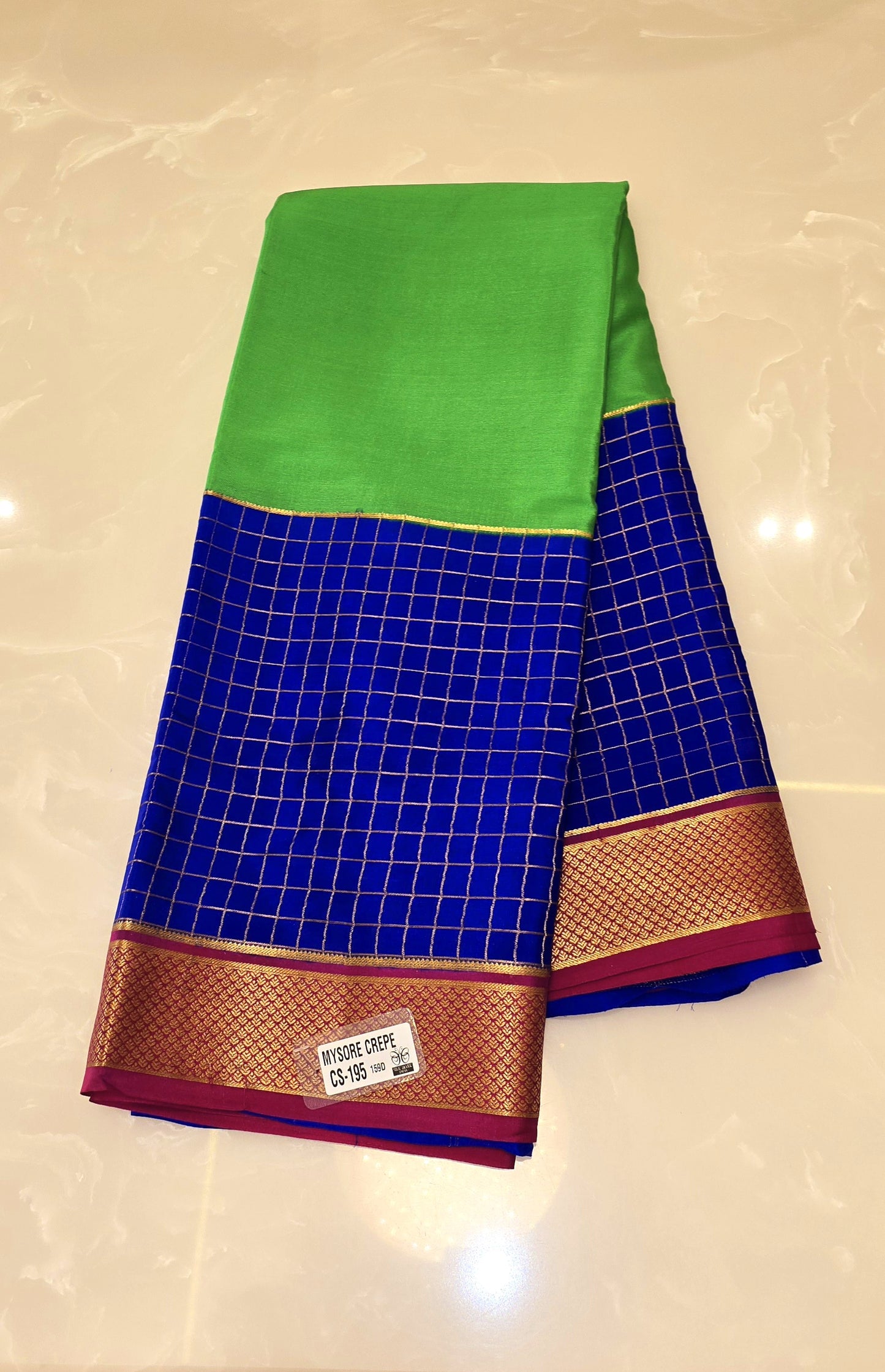 Pure Mysore Silk Parroy Green And Royal Blue Saree With Zari
