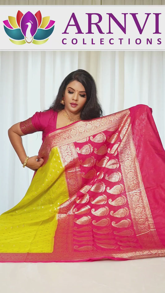 Banarasi Soft Silk Gold And Deep Maroon Saree