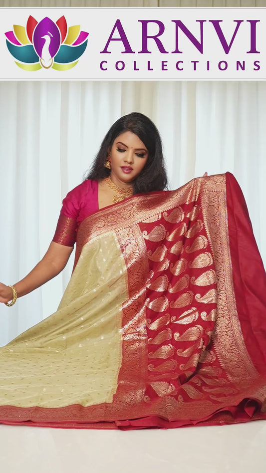 Banarasi Soft Silk Gold And Deep Maroon Saree