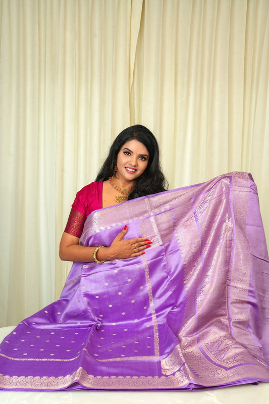 Raw Mango Silk Purple And Silver Zari Pallu Saree